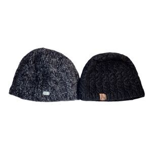 Knit Beanie Hat Lot of 2 Gray Black Cable Fleece Lined The North Face Turtle Fur